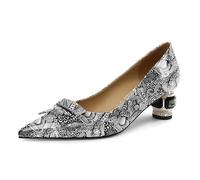 Mettesally Damen Pumps Damen Weiß Mehrfarbig Lackleder Spitze High Heels Elegant und Bequem 5 cm Blockabsatz Kristall Bequeme Arbeitspumps für Büro Alltag Party Bequeme Absatzschuhe Chunky 41EU