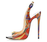 Mettesally Sandalen Damen Stiletto High Heels Sexy 12cm Mehrfarbig Lackleder Slingback Pumps Eleganter Peep Toe Absatzschuh Modische Sandalen Sommer für Party, Club, Hochzeit & Festliche 39