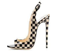 Mettesally Sandalen Damen Stiletto High Heels Sexy 12cm Mehrfarbig Lackleder Slingback Pumps Eleganter Peep Toe Absatzschuh Modische Sandalen Sommer für Party, Club, Hochzeit & Festliche 37