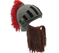 Metyou Perücke, Bartmütze, handgefertigt, gestrickt, warm, Wintermütze, Skimütze, für Damen und Herren Gr. Einheitsgröße, QS-RED