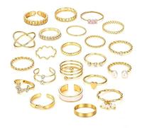 MEWTWEO 22 Stück Ringe Gold Ring Damen Boho Goldener Stapelringe Daumenring | Fingerring Stapelbarer Knuckle Ringe Blumen Blatt Ring Perlenring Statement Ring Schmuck für Damen Mädchen