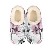 Mexpekil Damen Herren Hausschuhe Kirschblüten Rosa Blumen Hausschuhe Weiche Warme Flauschige Haus Slipper Stiefel rutschfeste Winter Fußwärmer Geschenke für Mama Papa Damen Mädchen Jungen Größe 37-45