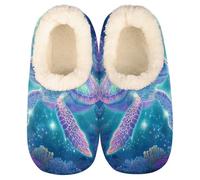 Mexpekil Damen Herren Hausschuhe Ocean Fantasy Pastell Meeresschildkröte Hausschuhe Weiche Warme Flauschige Haus Slipper Stiefel rutschfeste Winter Fußwärmer Geschenke für Mama Papa Damen Mädchen