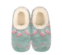 Mexpekil Damen Herren Hausschuhe Rosa Blumen Flamingos Hausschuhe Weiche Warme Flauschige Haus Slipper Stiefel rutschfeste Winter Fußwärmer Geschenke für Mama Papa Damen Mädchen Jungen Größe 37-45