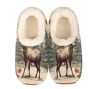 Mexpekil Damen Herren Hausschuhe Vintage Weihnachtsbaum Rentier Malerei Hausschuhe Weiche Warme Flauschige Haus Slipper Stiefel rutschfeste Winter Fußwärmer Geschenke für Mama Papa Damen Mädchen