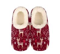 Mexpekil Damen Herren Hausschuhe Weihnachtsbaum Rentier Schneeflocken Rot Hausschuhe Weiche Warme Flauschige Haus Slipper Stiefel rutschfest Winter Fußwärmer Geschenke für Mama Papa Damen Mädchen