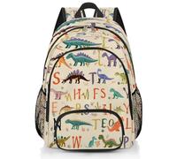 Mexpekil Education Alphabet Buchstabe Cartoon Dinosaurier Schulrucksack Große Schultasche für Mädchen Jungen Kinder Wasserdicht Laptop Rucksack für Damen Herren Leicht Wandern Reiserucksack 43,2 cm