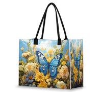 Mexpekil Große Mehrzweck-Tragetasche für Damen, faltbar, Strandtasche, Frühlingsschmetterling, Blumen, Reisehandtasche für Arbeit, Einkaufen, Fitnessstudio, Schwimmen, Picknick