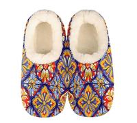 Mexpekil Hausschuhe für Damen und Herren, traditionelle mexikanische Mandala-Blumen-Hausschuhe, weich, warm, flauschig, Hausschuhe, Stiefel, rutschfest, Winter, Fußwärmer, Geschenke für Mama, Papa