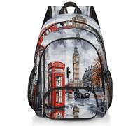 Mexpekil London Vintage Big Ben Telefon-Schulrucksack, große Schultasche für Mädchen, Jungen, Kinder, wasserdichter Laptop-Rucksack für Damen und Herren, leicht, Wandern, Reiserucksack, 43,2 cm (17
