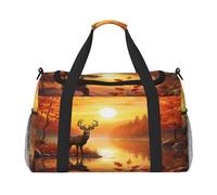 Mexpekil Reisetasche, Motiv: Wald, Ahornblätter, Hirsch, Fluss, Handgepäcktasche für Damen und Herren, Sport, Fitnessstudio, leichte Wochenendtasche mit Schultergurt, multi, Einheitsgröße, Reisetasche