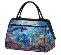 Mexpekil Sporttasche, bunt, Unterwasser-Tiere, Delfin, Schildkröte, Fitnessstudio, Tragetasche, groß, wasserdicht, für Damen, Herren, Camping, Tanzen, Yoga, Fußball, Schwimmen