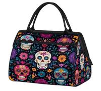Mexpekil Sporttasche mit Totenköpfen und mexikanischen Blumen, groß, wasserdicht, für Damen, Herren, Camping, Tanzen, Yoga, Fußball, Schwimmen