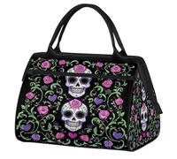 Mexpekil Sporttasche Sugar Skull Day of the Dead Flowers Gym Tote Bag Large Waterproof Travel Overnight Bags for Women Men Camping Dance Yoga Football Swimming