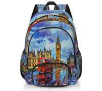 Mexpekil Watercolor Retro London Big Ben Schulrucksack, große Schultasche für Mädchen, Jungen, Kinder, wasserdichter Laptop-Rucksack für Damen und Herren, leicht, Wandern, Reiserucksack, 43,2 cm (17