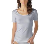 Kurzarmshirt MEY "Cotton Pure", Damen, Gr. 36, grau (light grau melange), Single Jersey, Obermaterial: 94% Baumwolle, 6% Elasthan, bequem hüftbedeckend, tiefer Rundhals, Shirts, Rundhalsausschnitt, Ha