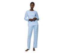 Mey Damen Schlafanzug lang 2-teilig Serie Flower Meadow | Legere Passform, Rundhalsausschnitt, Oberteil uni, Lange Hose mit Print, Gr. 38-48