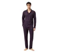 mey Herren Anzug lang Bequemer Schnitt Serie Lumber Grid Yacht Blue | Schlafanzug im Holzfäller-Look, Durchgeknöpftes Hemd-Shirt, Mit Brusttasche, Legere Hose mit Komfortbund und Taschen, S-XXL