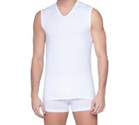 Tanktop MEY "Dry Cotton", Herren, Gr. 4, weiß (1x weiß), Single Jersey, Obermaterial: 57% Baumwolle, 38% Polyester, 5% Elasthan, unifarben, körpernah hüftbedeckend, V-Ausschnitt, Tops Tanktop, mit V-A