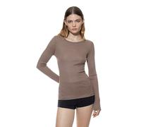 Langarmshirt MEY "Wool Love", Damen, Gr. L/XL, grau (deep taupe), Feinstrick, Obermaterial: 48% Schurwolle, 48% Polyester, 4% Elasthan, unifarben, figurbetont hüftbedeckend, Rundhals, gerader Abschlus