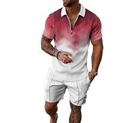 meyyoi Herren 2-teiliger Sommer-Trainingsanzug Kurzarm Poloshirt und Shorts Set lässiger Sportanzug