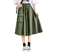 Mfacl Maxi Rock flaumig Röcke für Frauen - Damenröcke Japanisches Mori-Mädchen lange Röcke Frauen Hohe Taille Armee Grüner Regenschirm Röcke Tasche Weibliche Baumwolle Midi Saia Plus Größe M-3XL A-Zei