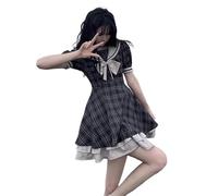 Mfacl Niedliche Lolita Kleid Rock Sommerkleider Japanisches weiches Mädchen Nette Puppe Kragen Bogen Slim Taille Plaid Kleid Spitze Prinzessin Kawaii Lolita Kleider Gothic Harajuku dunkel