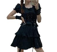 Mfacl Süße Lolita Kleid Rock Sommerkleider Frauen Gothic Lolita Kleid Gothic Punk Mall Goth Kawaii Niedliche Rüschen Bandage Schwarz Minikleid Kleidung Sommer (Color : Black, Size : M)
