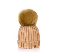 MFAZ Morefaz Ltd Wurm Winter Strickmütze Mütze Damen Kristalle Kiesel mit Große Bomme Pompon SKI (Beige)