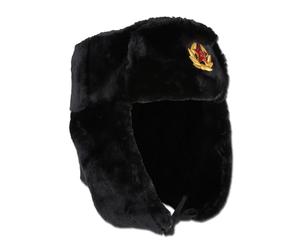 MFH Russische Fellmütze mit Abzeichen - Schwarz / M