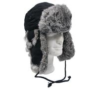 Fellmütze, schwarz, mit grauem,Echtfell, Steppfütterung (S)