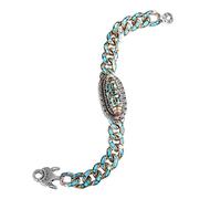 MFUPR Feng Shui-Armband aus reinem S925-Silber, Türkis mit neunäugiger Dzi-Perle, neochinesisches Mantra-Reichtum-Amulett, stressabbauendes rotierendes Accessoire(C_18CM)