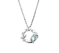 MFUPR Halsketten for Damen, Silber-Halskette, 925er reines Silber, Gliederkette, Opal-Stern-Planet-Charm-Halskette, Anhänger, Schmuck for Frauen, Hochzeit, Halsband(Blue)