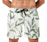 MGDIFYXAA Aquarell Badehose Herren mit Tasche - Atmungsaktive Badeshorts mit Grüne Olivenblätter -Print, Elastischer Bund mit Tunnelzug, Meshfutter, Ideal für Sommer, Strand, Surfen und Sport XL