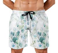 MGDIFYXAA Aquarell-Eukalyptus Badehose für Herren Badeshorts Schnelltrocknend, Männer Sommer Badehose Grüne Blätter Druck Strandshorts mit Mesh-Futter und Verstellbarem Tunnelzug fit Strand Surf XL
