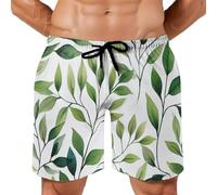 MGDIFYXAA Aquarell grüne Blätter Badehose für Herren, Schnelltrocknend Zweigstellen Badeshorts mit Verstellbarem Tunnelzug und Taschen Atmungsaktiv Strandshorts Schwimmhose, Laufen, Sport-Shorts S
