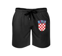 MGDIFYXAA Badeshorts Herren Freizeit Hawaii Strand Badeshorts Männer Sommer Shorts Kroatien Flagge Druck Funky Surfer Shorts mit Kordelzug Strandshorts Badehose mit Taschen Schwarz XL