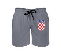 MGDIFYXAA Badeshorts Herren Freizeit Hawaii Strand Badeshorts Männer Sommer Shorts Kroatien Flagge Druck Funky Surfer Shorts mit Kordelzug Strandshorts Badehose mit Taschen Grau XL