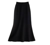MGDIFYXAA Damen Strickrock - Hohe Taille Kaschmir Gestrickter Fischschwanzrock Damen Frühling Herbst Und Winter Eleganter Einfarbiger Hüftrock Schmeichelnder Strickrock Schwarz XL