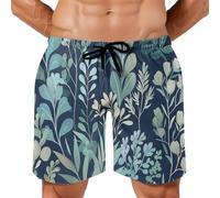 MGDIFYXAA Elegante Pflanzen Herren Badeshorts - Hawaii Strandshorts mit Grüne Blätter -Print Mit Taschen, Elastischer Bund mit Kordelzug, Bequem für Sommer, Surfen, Schwimmen und Freizeit S