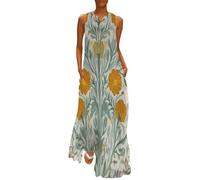 MGDIFYXAA Große Größen Sommerkleid Damen, Maxikleid Ärmellos mit Retro-Pflanzen Print, Leicht und Luftig,Blumen und Ranken Lockeres Strandkleid im Tanktop-Stil, Freizeitkleid für Urlaub 3XL