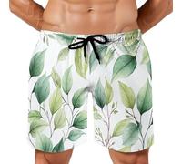 MGDIFYXAA Herren Badeshorts Summer Aquarell Druck Badehose Schnelltrocknend Hawaii Grüne Blätter Boardshort Surf Shorts for Strand Wassersport Urlaub mit Meshfutter M