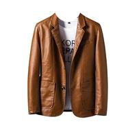MGDIFYXAA Herren Lederjacke - Lederjacke für Herren, schmaler Anzug, Lederjacke für Herren, Frühling und Herbst, Biker-Lederjacke, Herrenjacke mit Taschen, braun, M