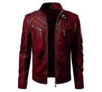 MGDIFYXAA Herren Lederjacke - Männer Kunstlederjacke Motorrad 5Xl Männer Jacken Schwarz Outwear Männlich Slim Fit Pu-ledermäntel mit Taschen Rot 5XL