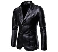 MGDIFYXAA Herren Lederjacke - Männer Schlank Herbst Kausalen Vintage Leder Jacke Mantel Männer Motorrad Biker Zipper Tasche PU Leder Jacke Mantel schwarz L