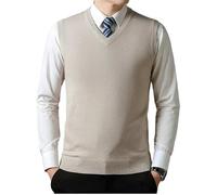 MGDIFYXAA Herren Pullunder Weste - Herbst Und Winter Herren Einfarbig Pullover Weste V-Ausschnitt Warm Strick Ärmellos Herren Kleidung Pullover Tops Beige M