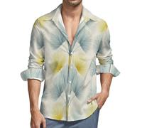 MGDIFYXAA Langarmhemd Herren Klassisch Collar Button Down Langarm Beige Freizeithemd Formelle Party Prom Concert Extra Large Retro-Geometrisches Blatt Businesshemden mit Taschen XXL