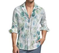 MGDIFYXAA Langarmhemd Herren Klassisch Collar Button Down Langarm Blau Freizeithemd Formelle Party Prom Concert Extra Large Aquarell Eukalyptusblätter Businesshemden mit Taschen 3XL