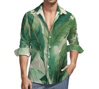 MGDIFYXAA Langarmhemd Herren Klassisch Collar Button Down Langarm Grün Freizeithemd Formelle Party Prom Concert Extra Large Dichte Bananenblätter Businesshemden mit Taschen S