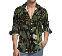 MGDIFYXAA Langarmhemd Herren Klassisch Collar Button Down Langarm Grün Freizeithemd Formelle Party Prom Concert Extra Large Stechpalmenblätter Businesshemden mit Taschen M